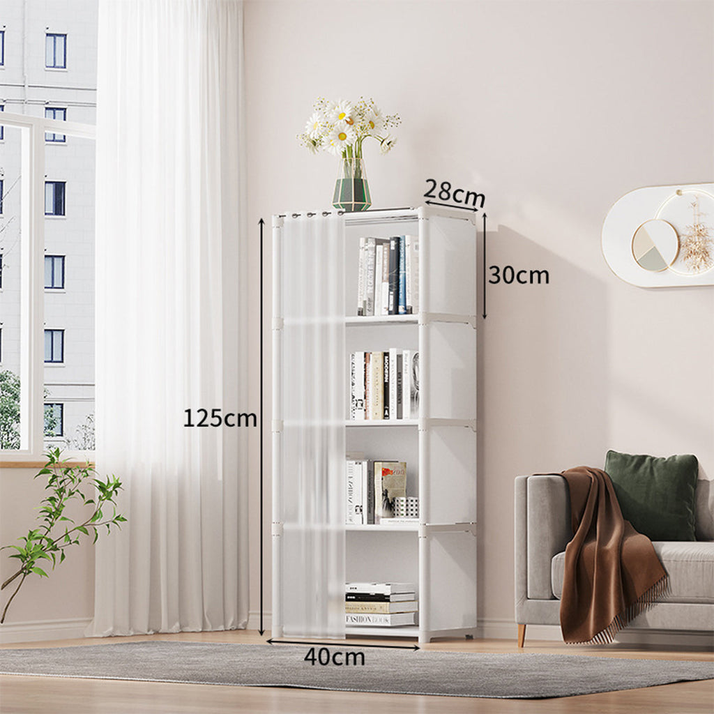 Modular Storage Bookshelf Featuring a Pull Curtain