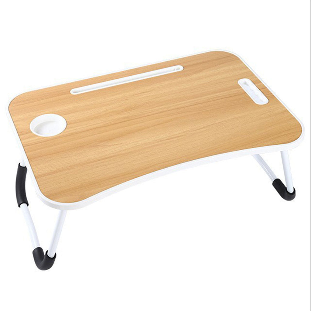 Foldable Bed Tray Table Featuring Cup and Tablet Slots