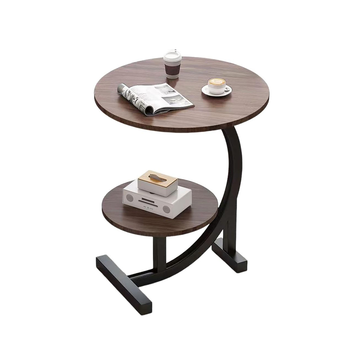 Round Two-Tier End Table with Marble-Look Top
