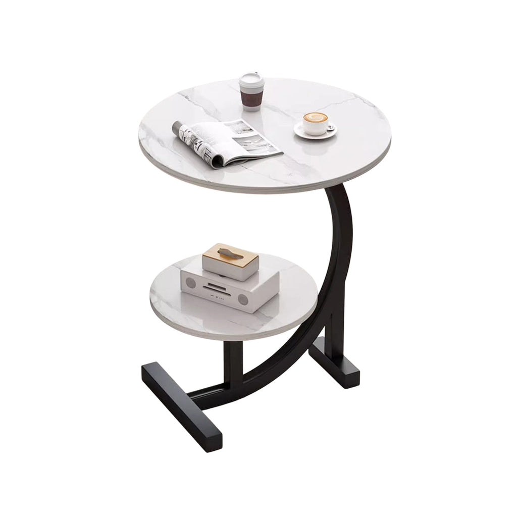 Round Two-Tier End Table with Marble-Look Top