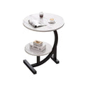 Round Two-Tier End Table with Marble-Look Top
