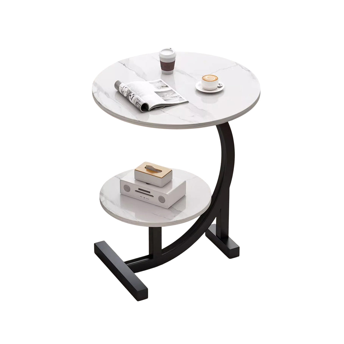 Round Two-Tier End Table with Marble-Look Top