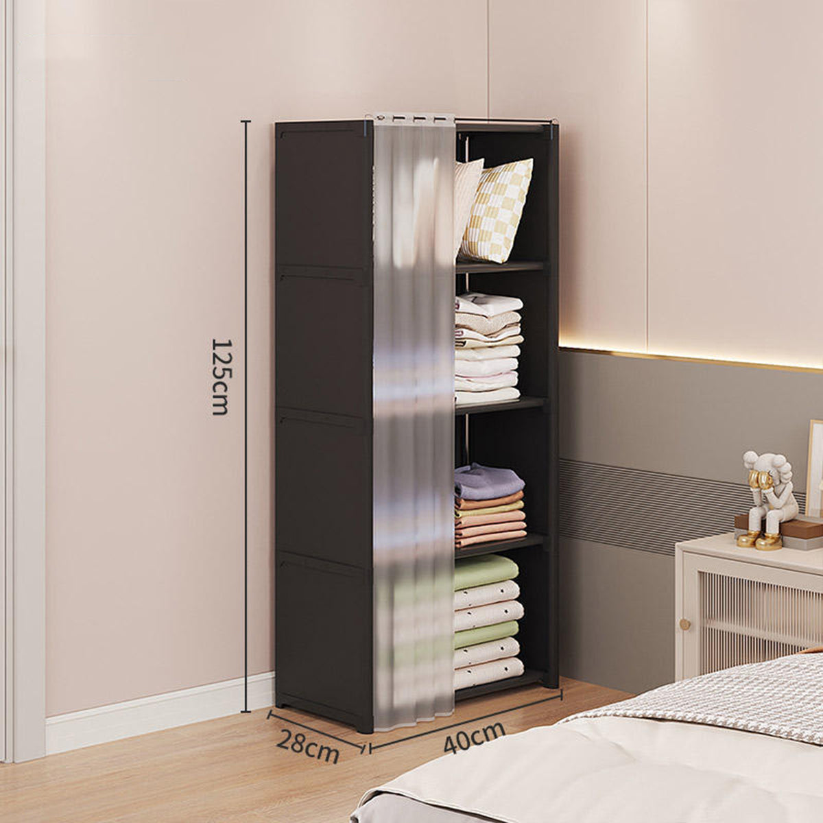 Modular Storage Bookshelf Featuring a Pull Curtain