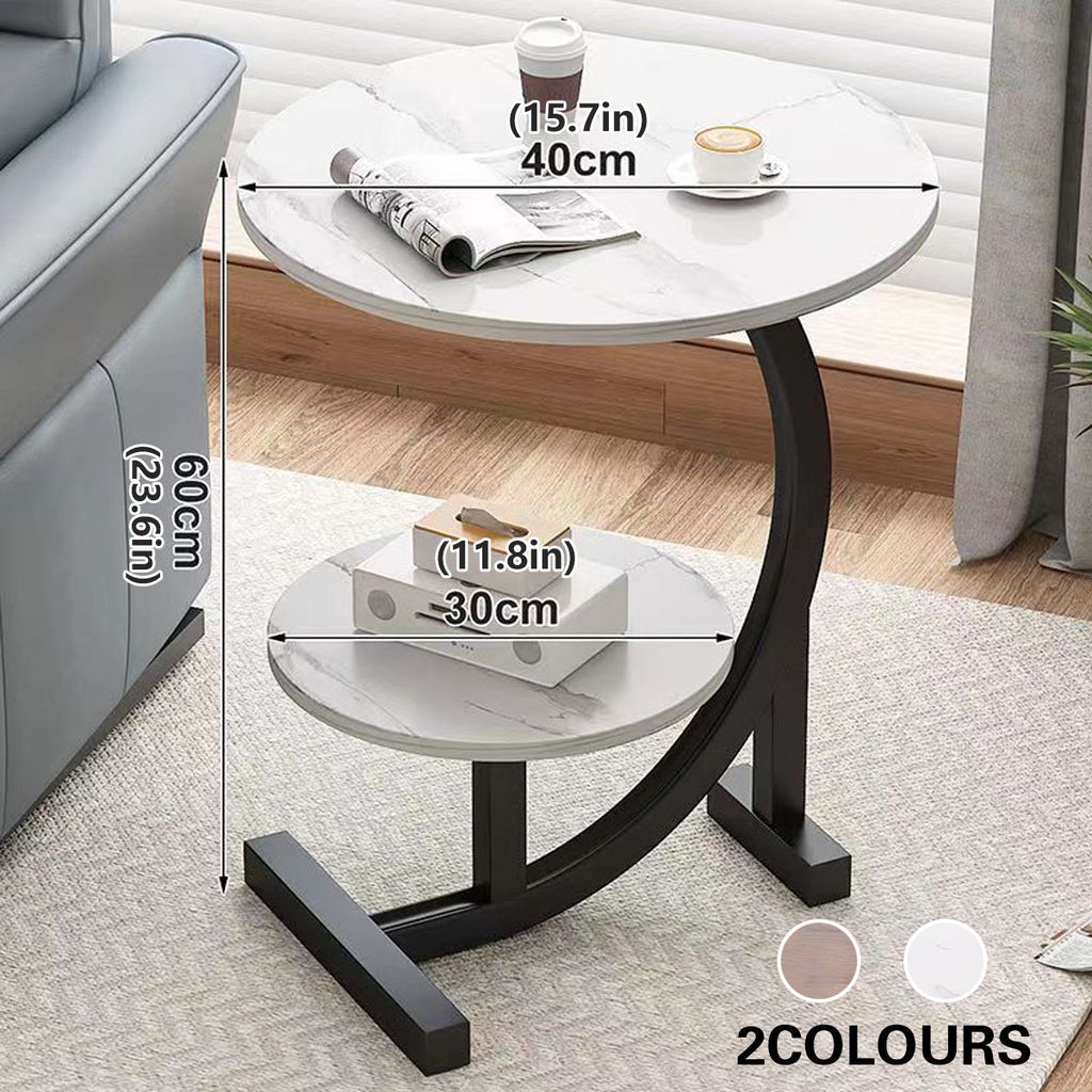 Round Two-Tier End Table with Marble-Look Top