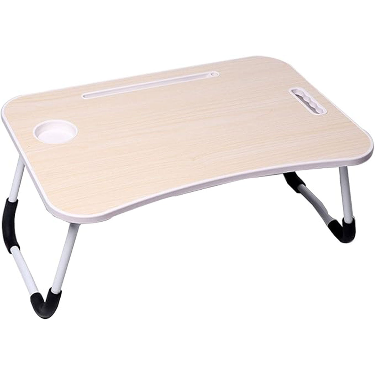 Foldable Bed Tray Table Featuring Cup and Tablet Slots