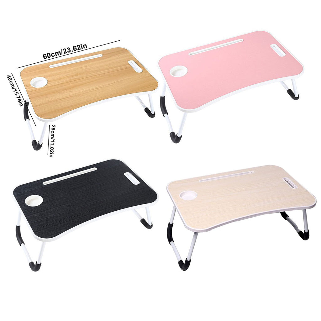 Foldable Bed Tray Table Featuring Cup and Tablet Slots