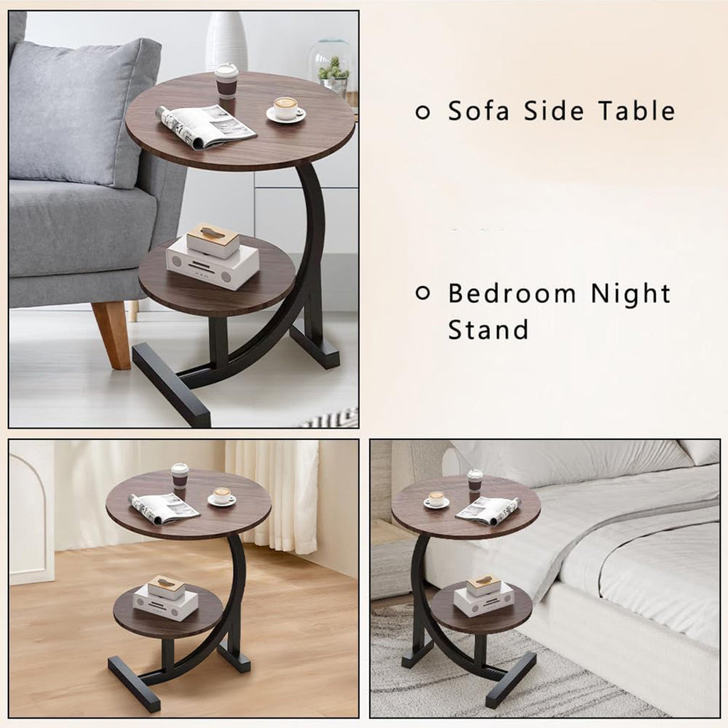 Round Two-Tier End Table with Marble-Look Top
