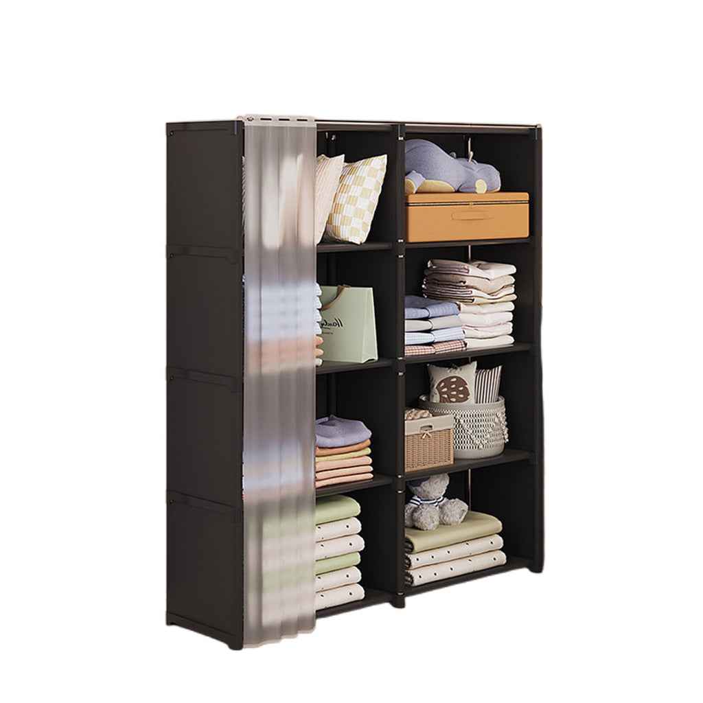 Modular Storage Bookshelf Featuring a Pull Curtain