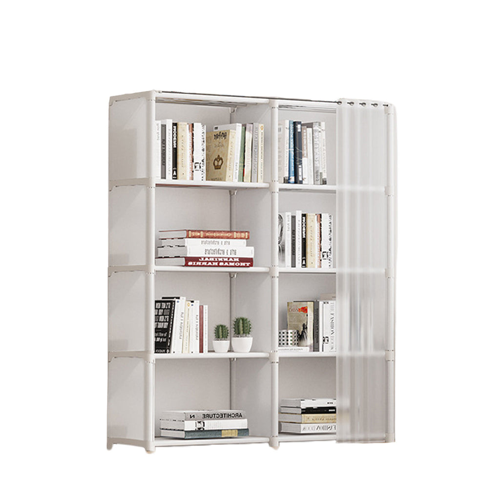 Modular Storage Bookshelf Featuring a Pull Curtain