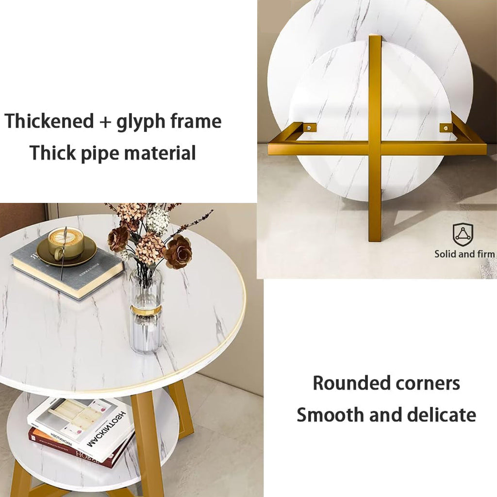 2-Tier Round Side Table with Marble-Look Top