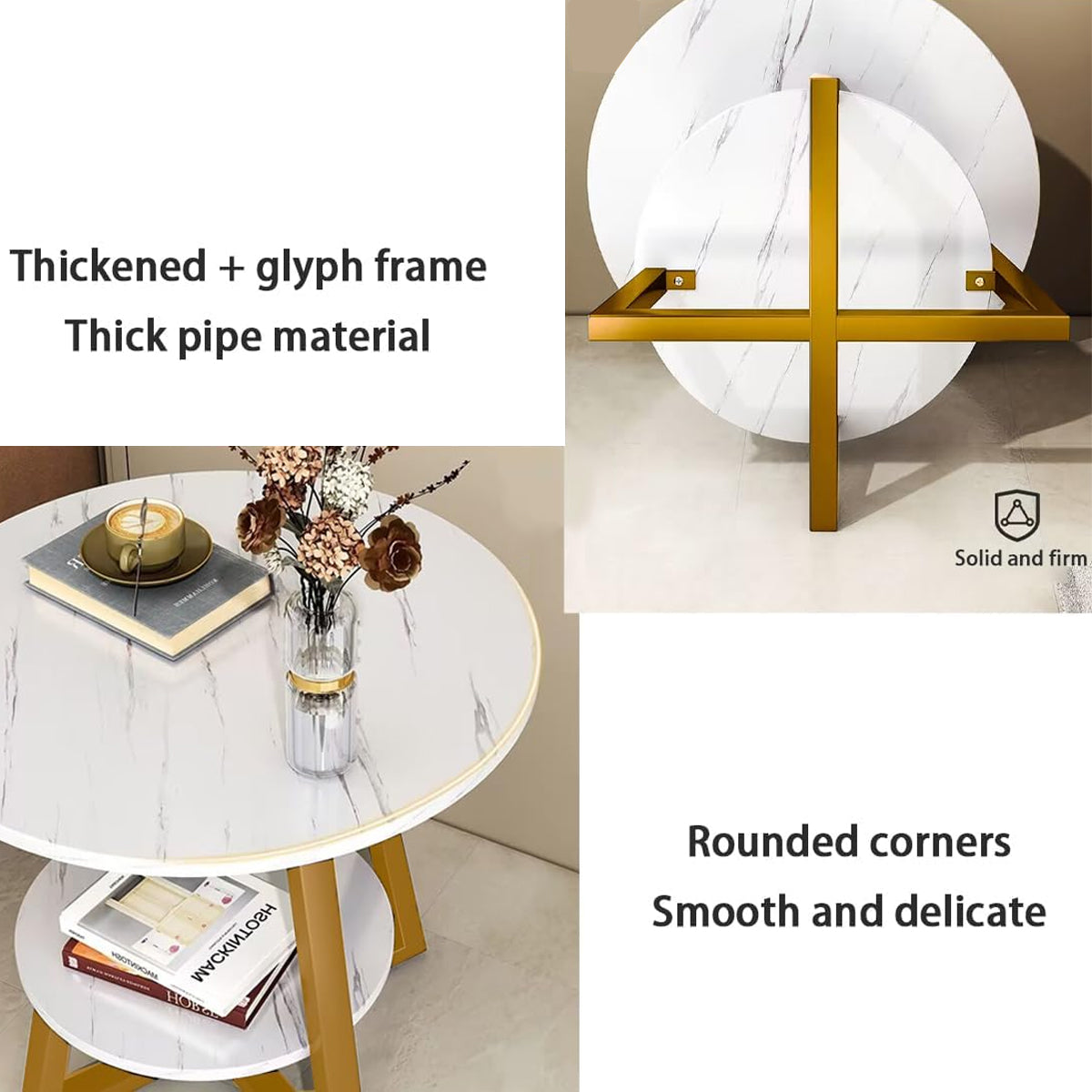 2-Tier Round Side Table with Marble-Look Top