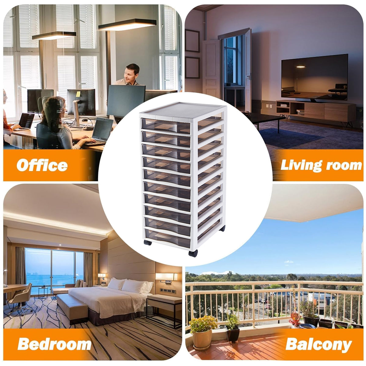 Mobile 10-Drawer Plastic Tower with Clear Fronts
