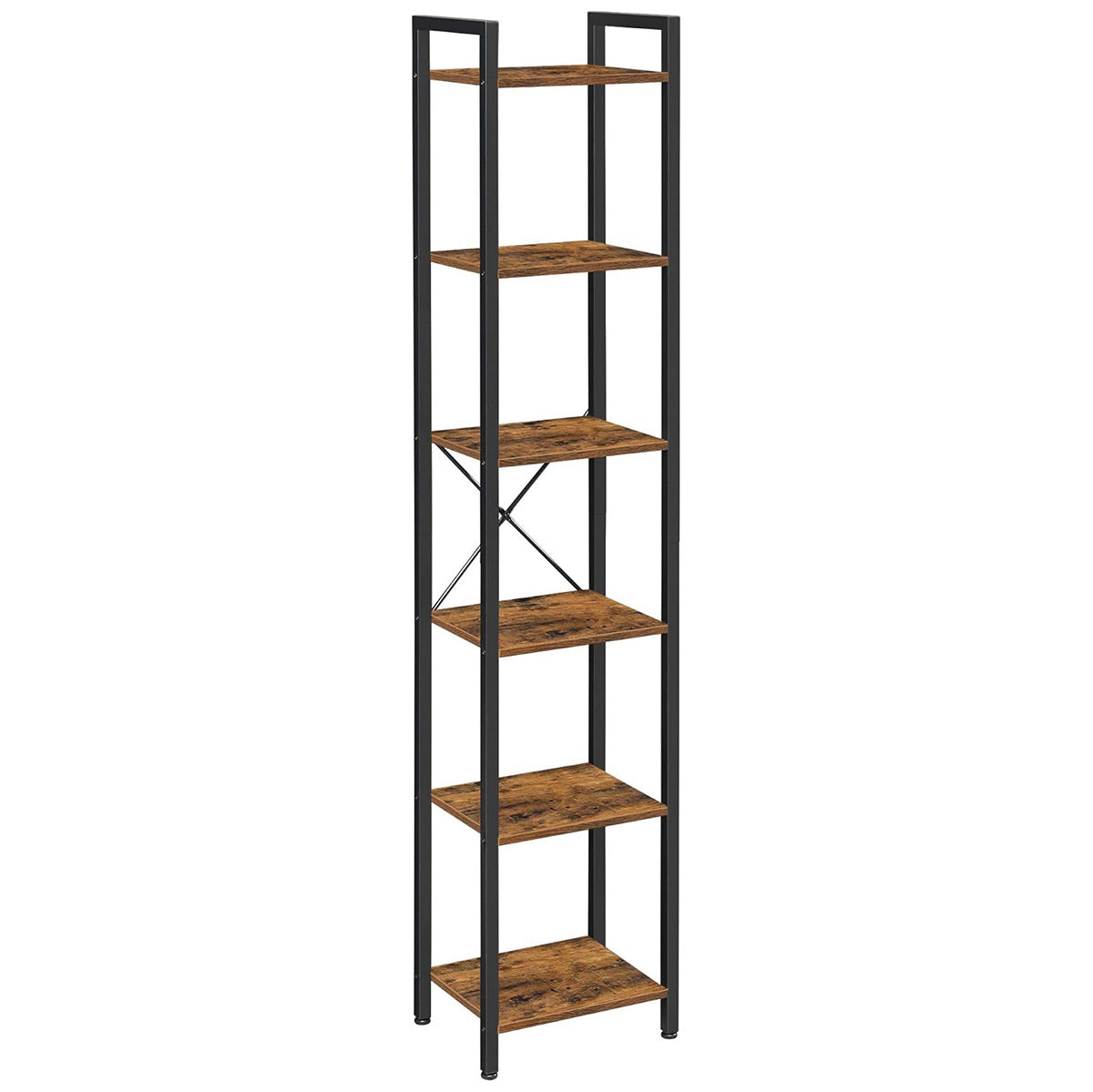 Space-Saving 6-Tier Corner Bookshelf with X-Brace