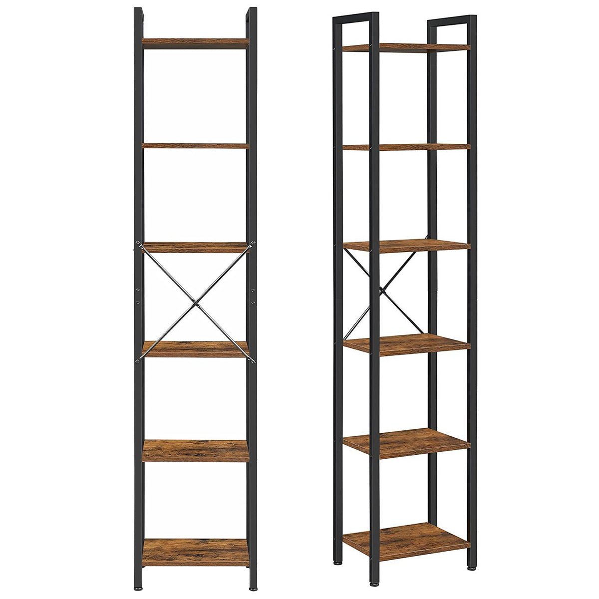 Space-Saving 6-Tier Corner Bookshelf with X-Brace