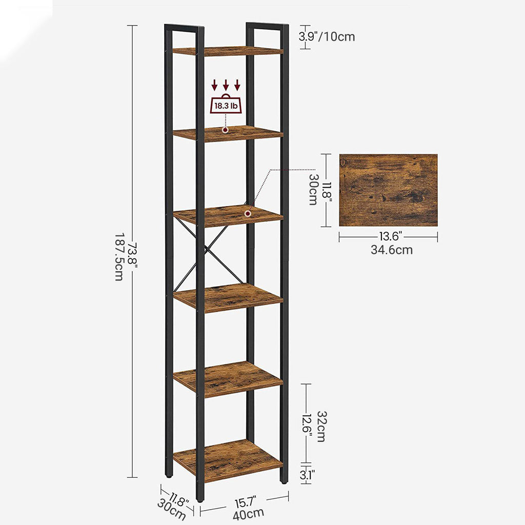 Space-Saving 6-Tier Corner Bookshelf with X-Brace