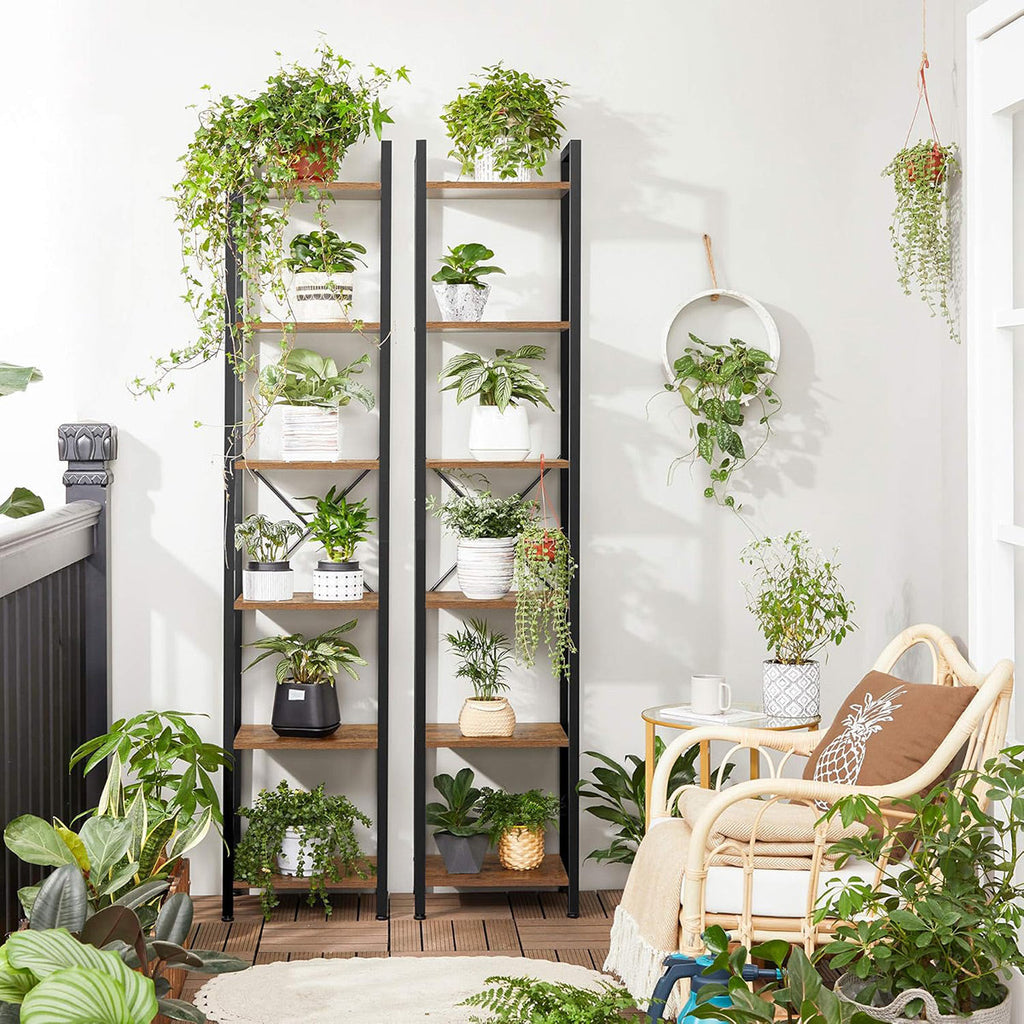 Space-Saving 6-Tier Corner Bookshelf with X-Brace