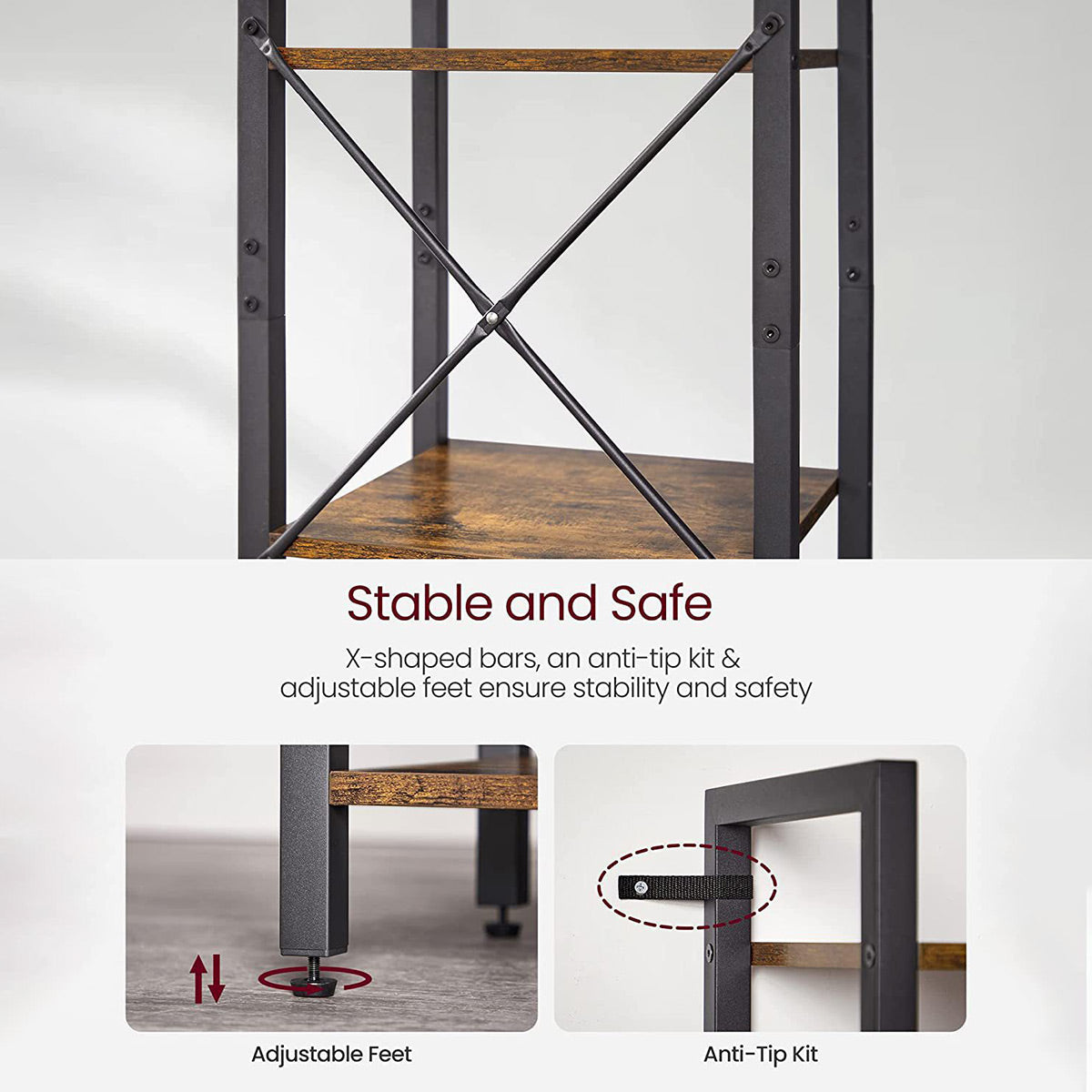 Space-Saving 6-Tier Corner Bookshelf with X-Brace