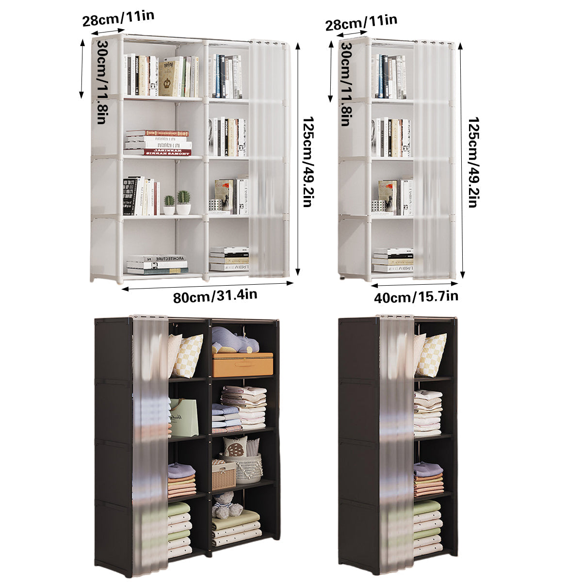 Modular Storage Bookshelf Featuring a Pull Curtain