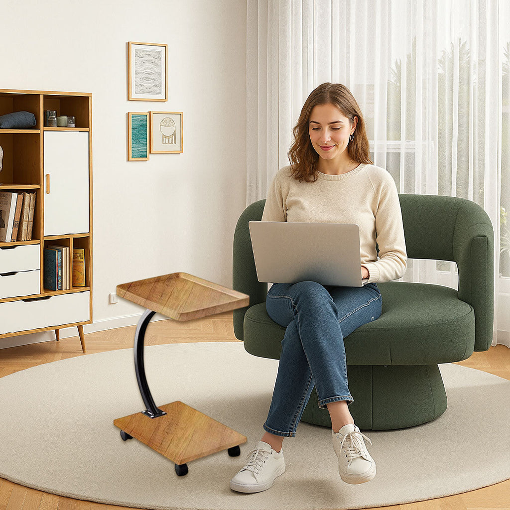 Mobile Wood and Metal Coffee Side Table