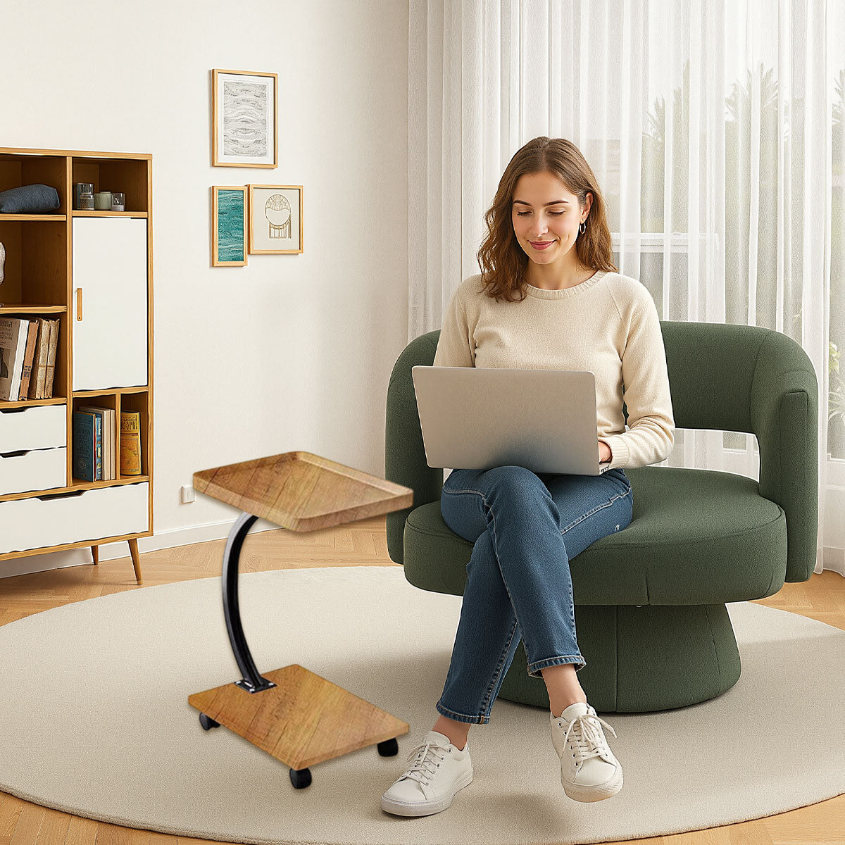 Mobile Wood and Metal Coffee Side Table