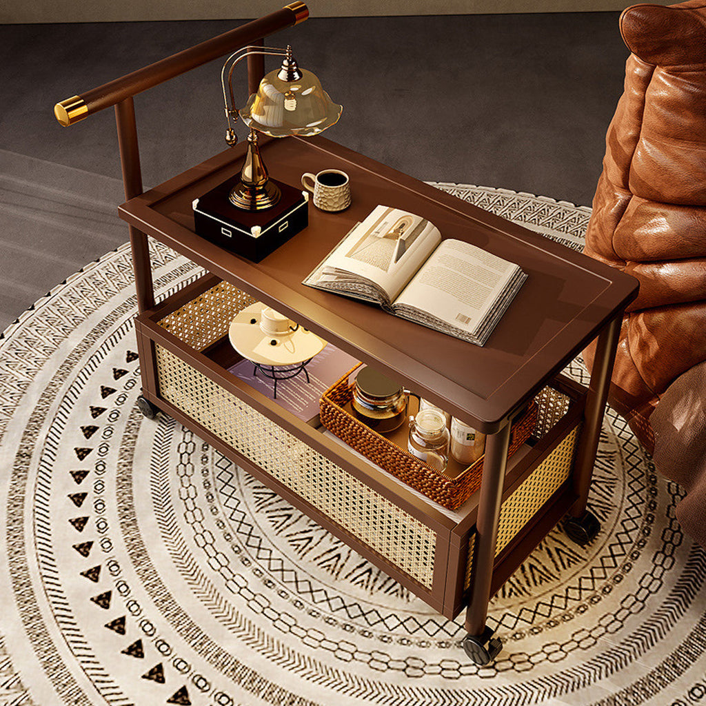 Mobile Bamboo Coffee Cart Featuring a Storage Shelf