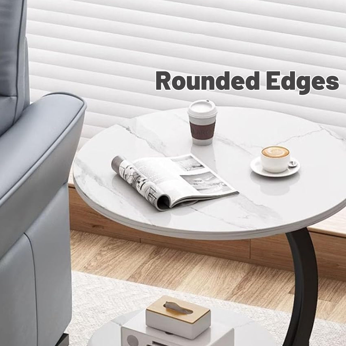 Round Two-Tier End Table with Marble-Look Top