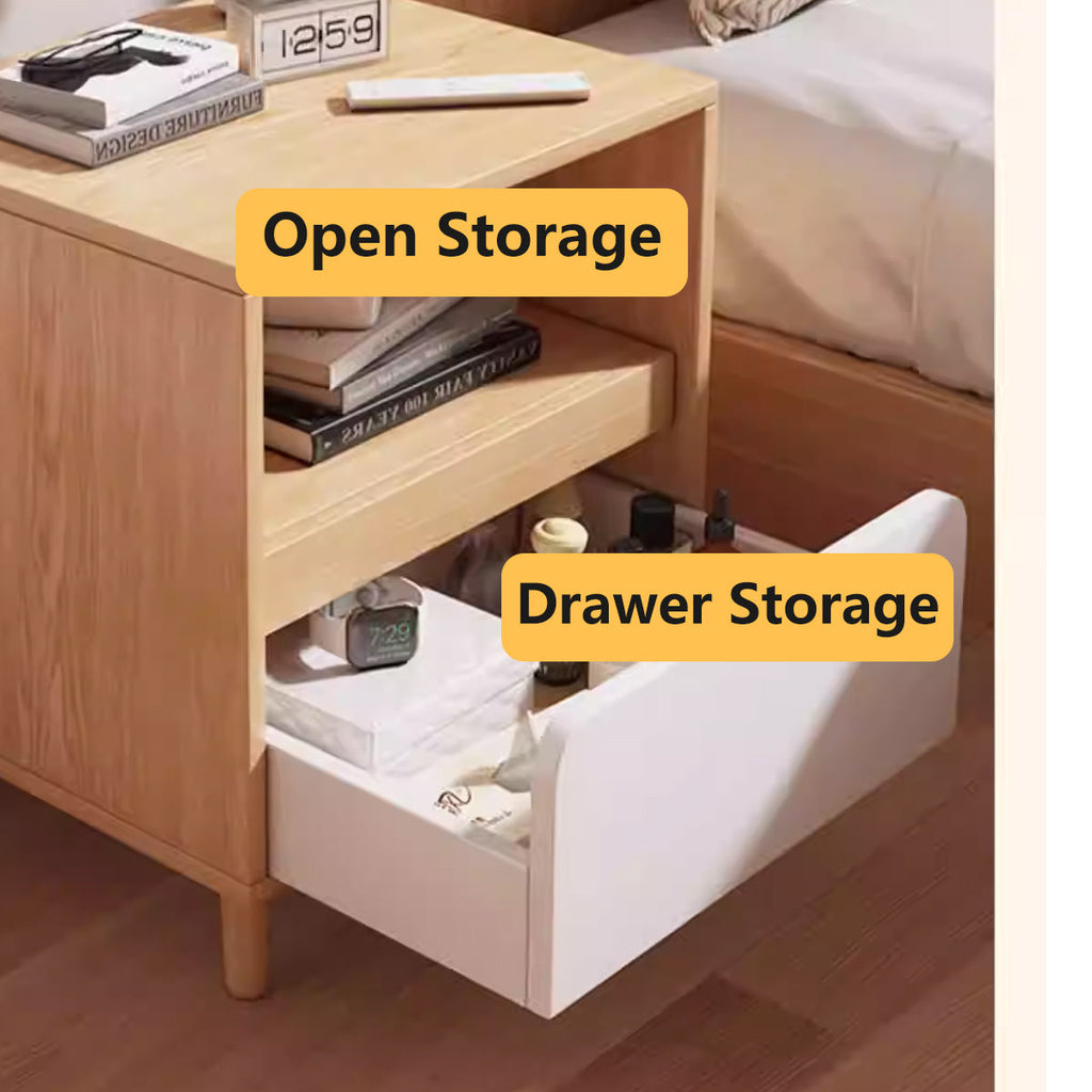Bedside Table with Drawers Nightstand Wood End Table Bedroom Storage Space Saving