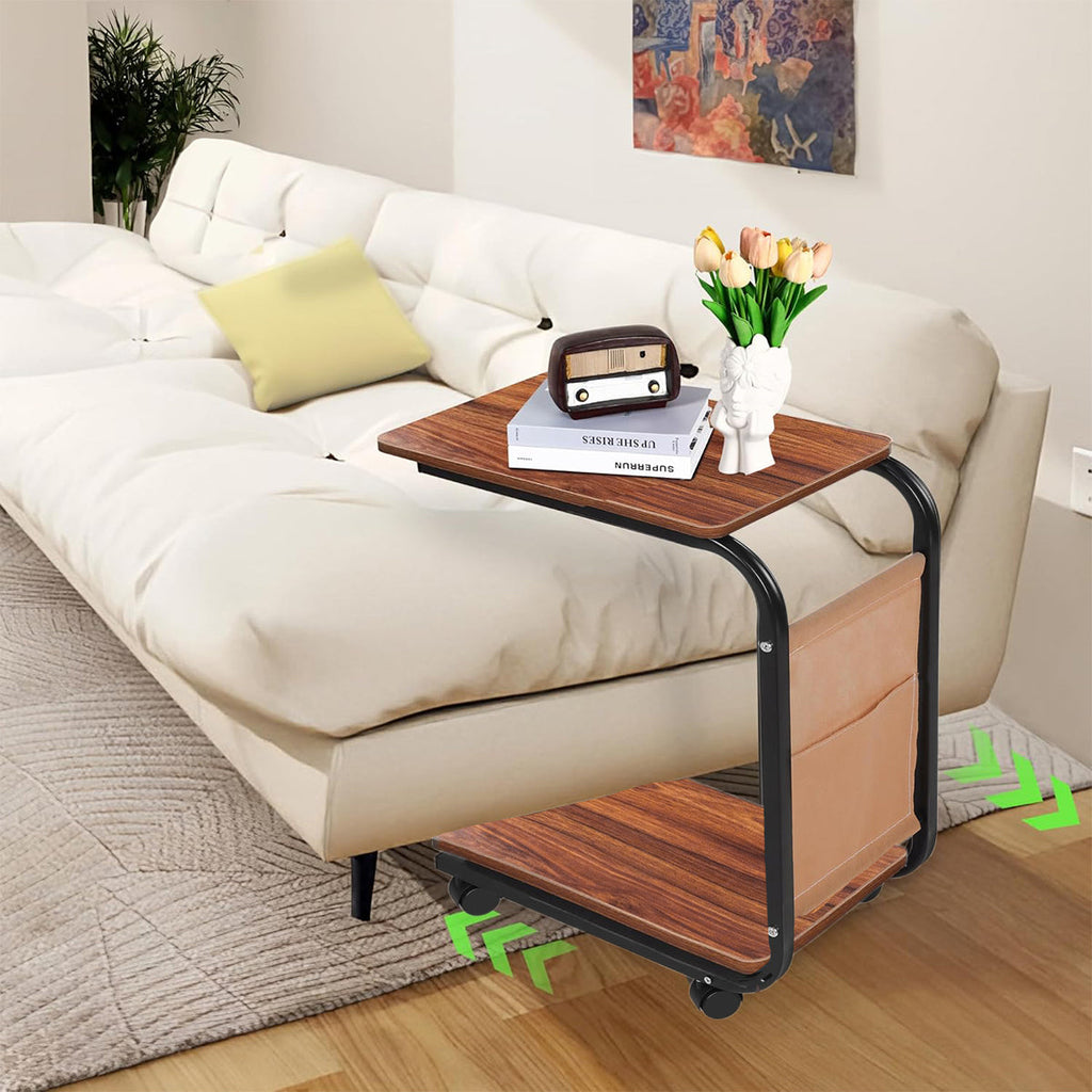 Mobile Sofa Side Table Featuring Lockable Wheels