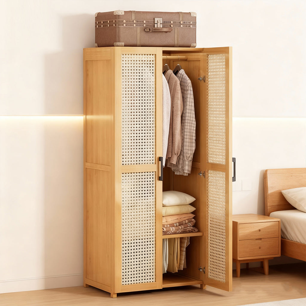 Minimalist Wardrobe with Doors Bamboo Durable for Bedroom Clothes Storage Use