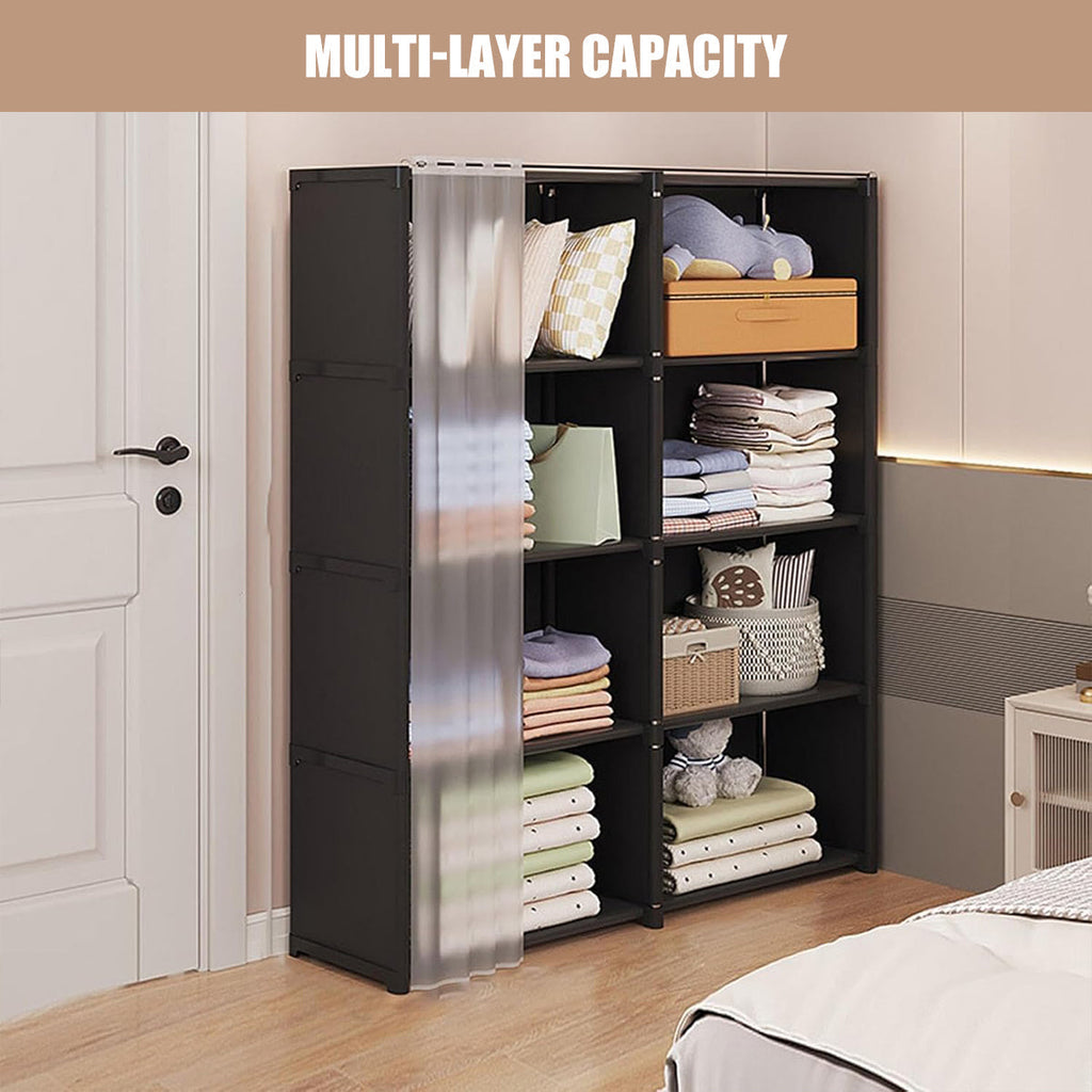 Modular Storage Bookshelf Featuring a Pull Curtain