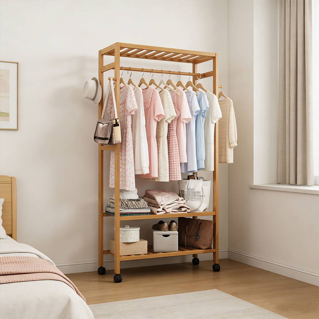 Bamboo Floor Clothes Rack on Wheels 160x80x32cm