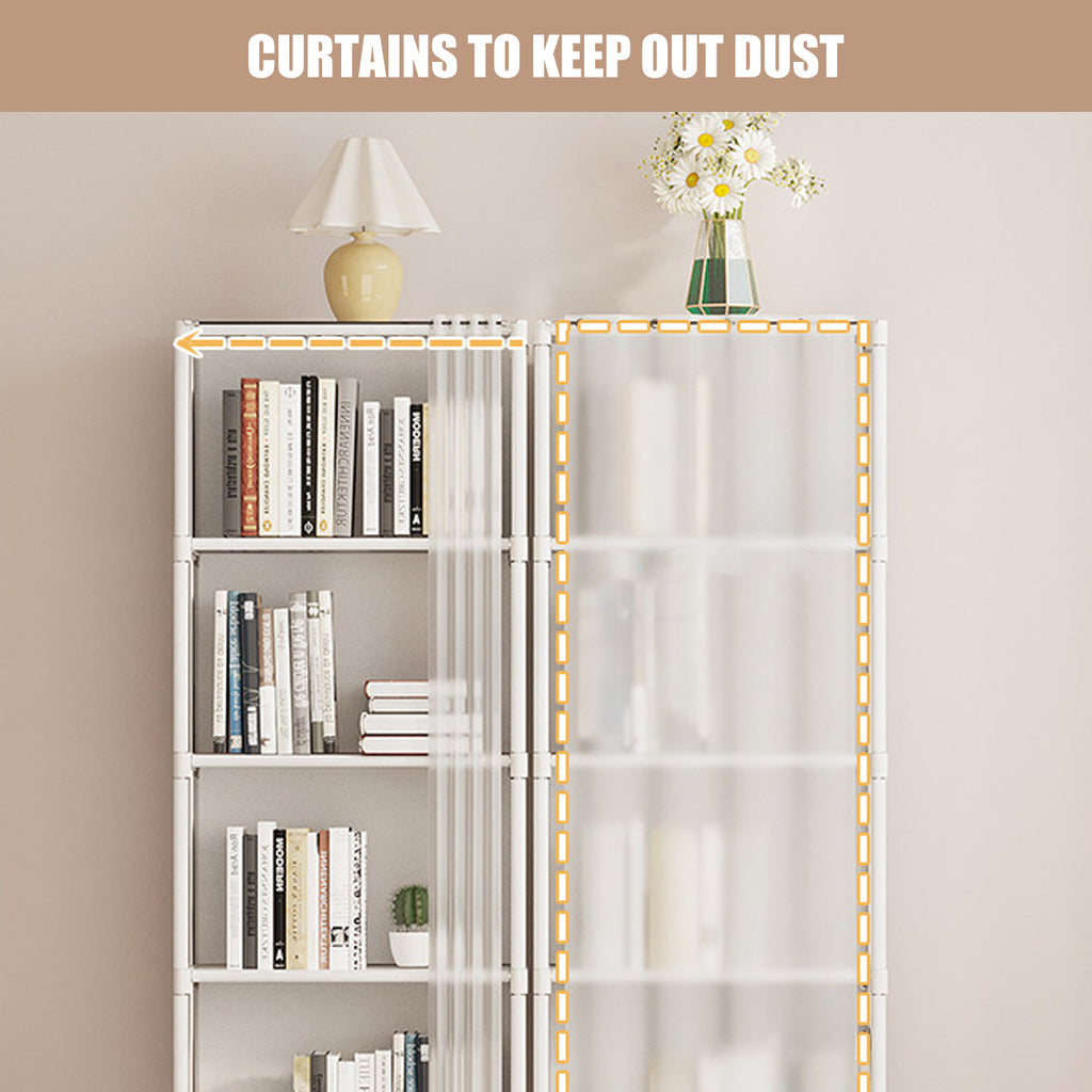 Modular Storage Bookshelf Featuring a Pull Curtain