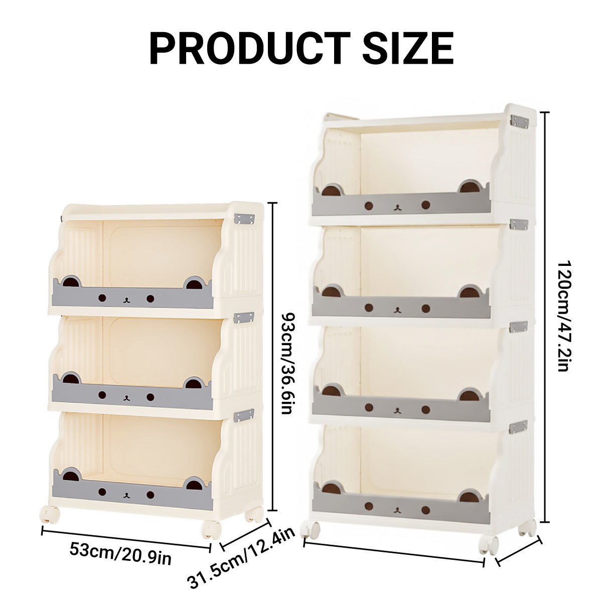Cream Foldable Storage Cart in 3 or 4 Tiers