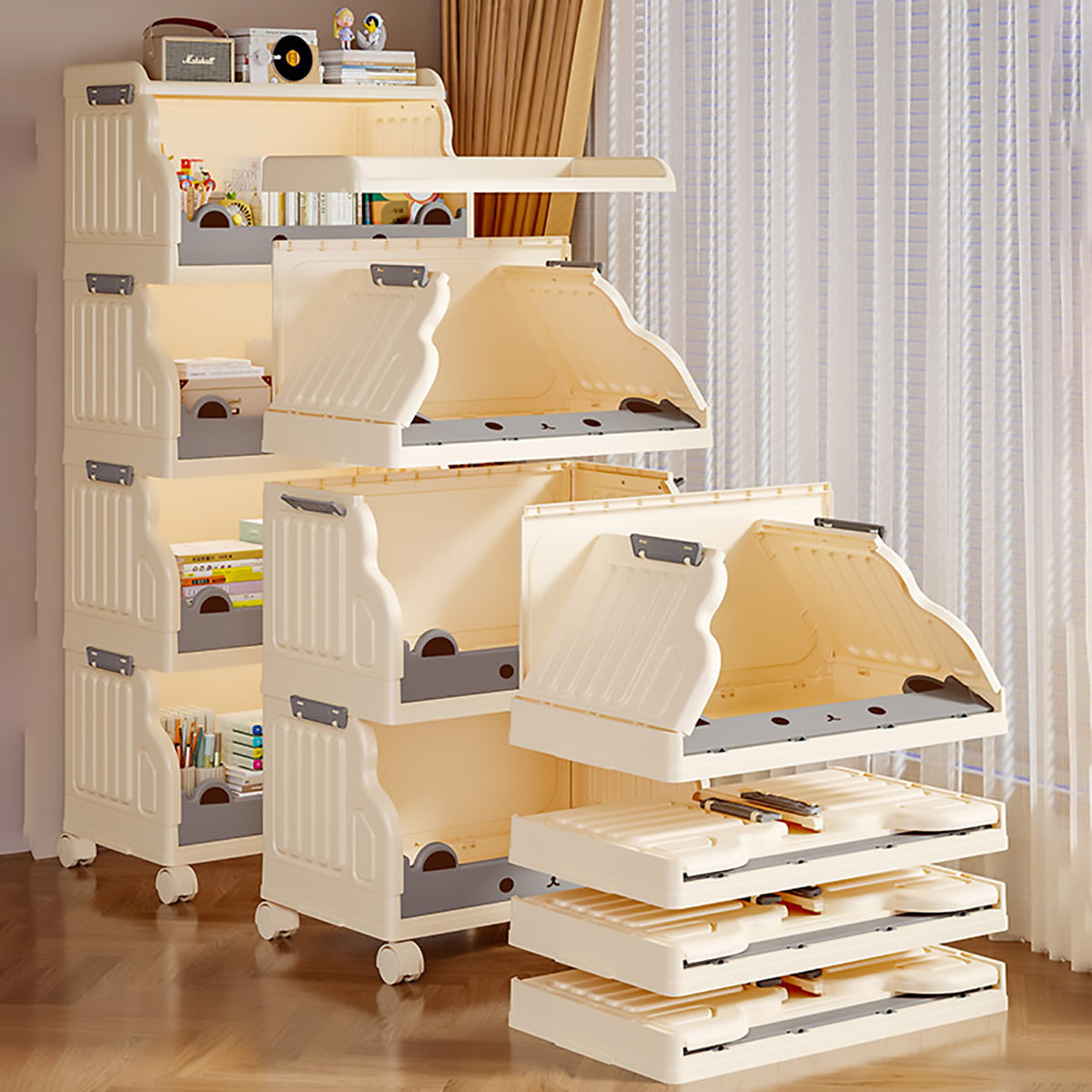 Cream Foldable Storage Cart in 3 or 4 Tiers