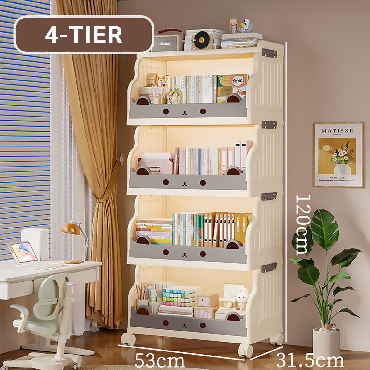 Cream Foldable Storage Cart in 3 or 4 Tiers