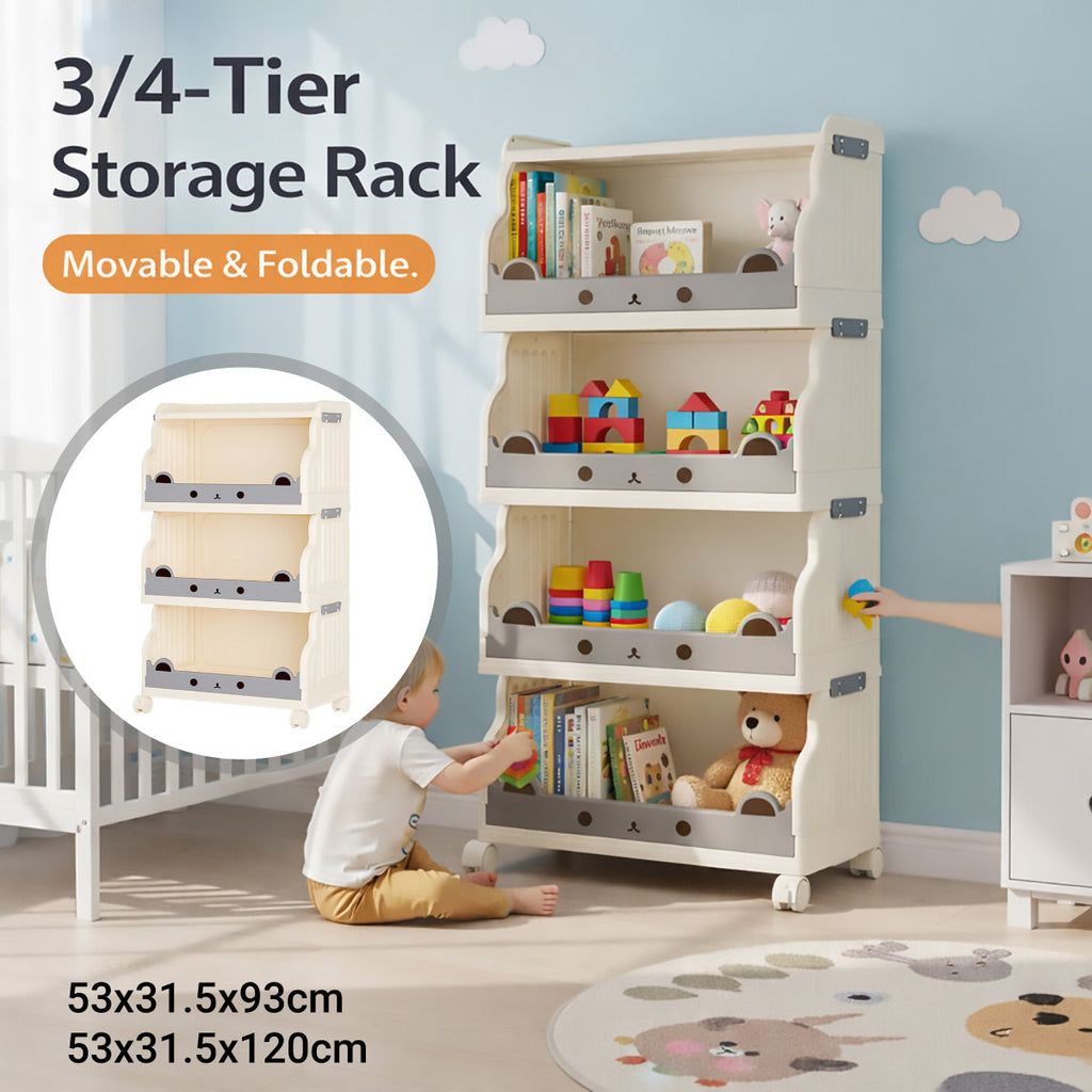 Cream Foldable Storage Cart in 3 or 4 Tiers