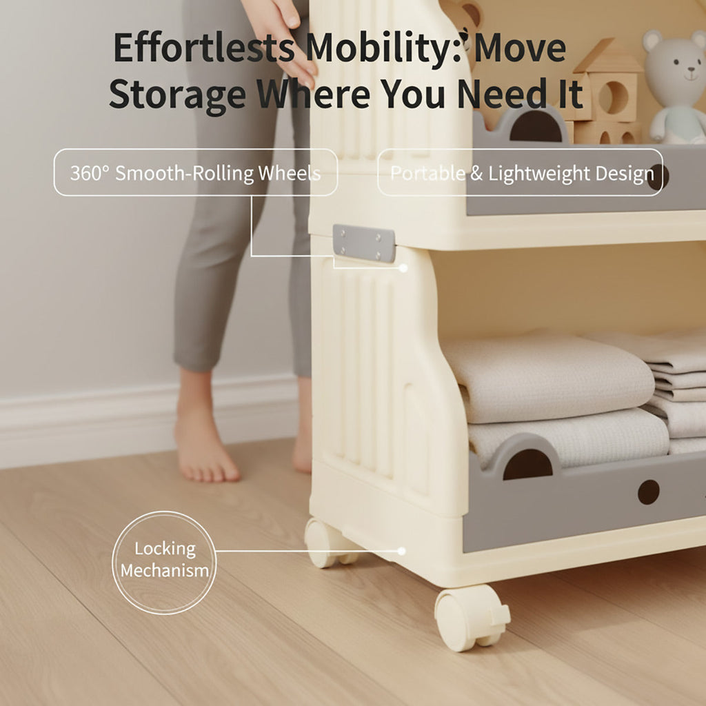 Cream Foldable Storage Cart in 3 or 4 Tiers