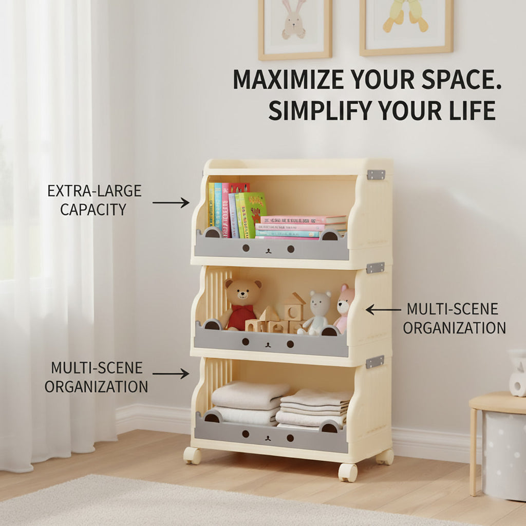 Cream Foldable Storage Cart in 3 or 4 Tiers