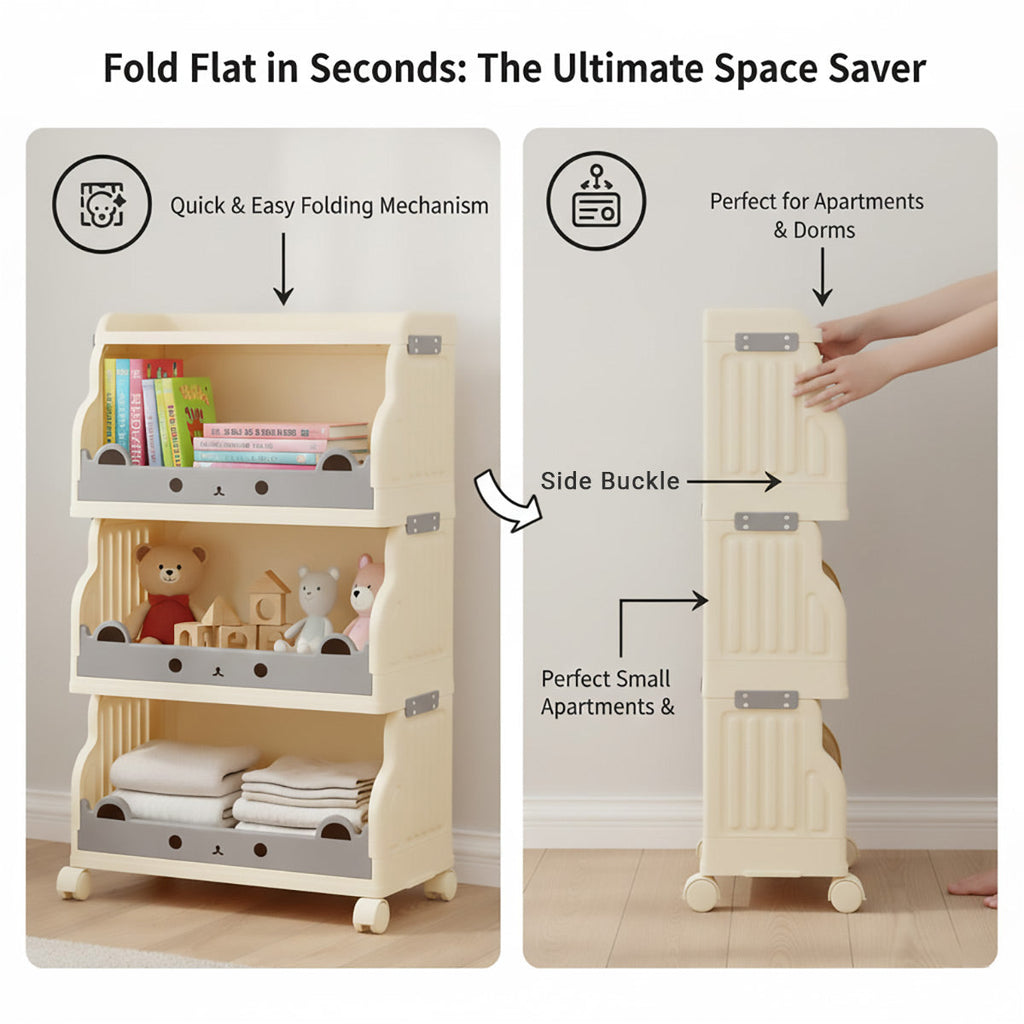 Cream Foldable Storage Cart in 3 or 4 Tiers