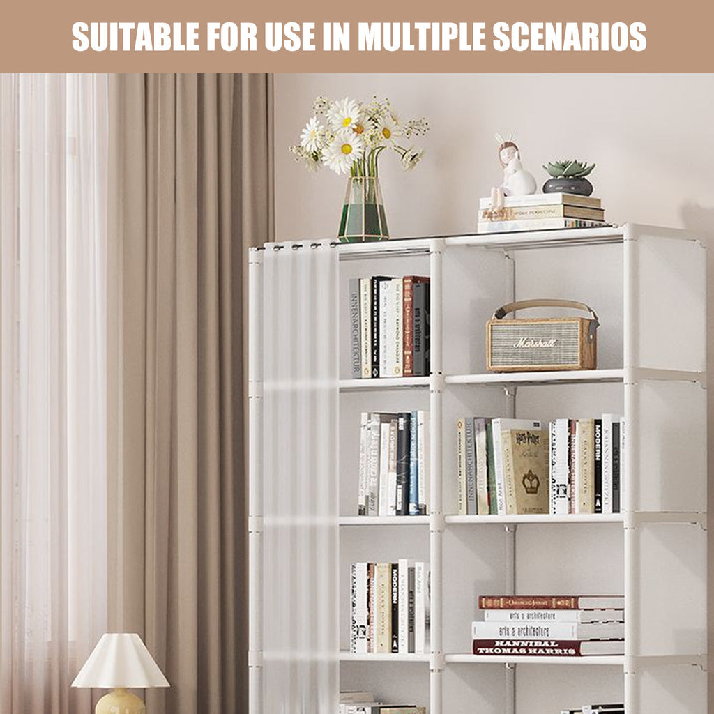 Modular Storage Bookshelf Featuring a Pull Curtain