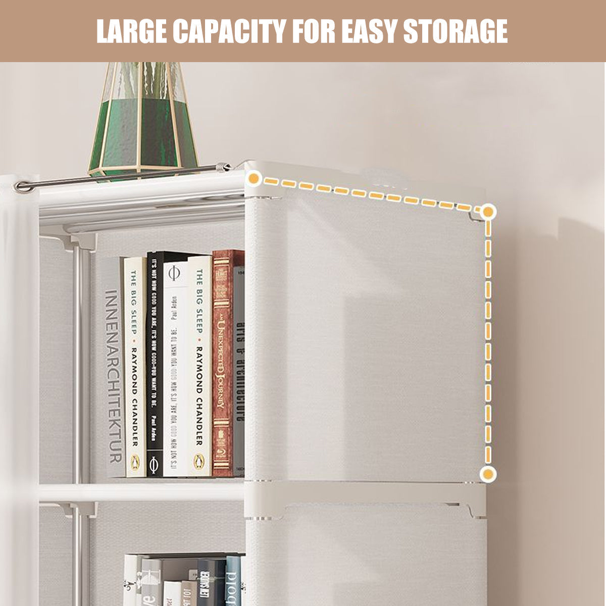 Modular Storage Bookshelf Featuring a Pull Curtain