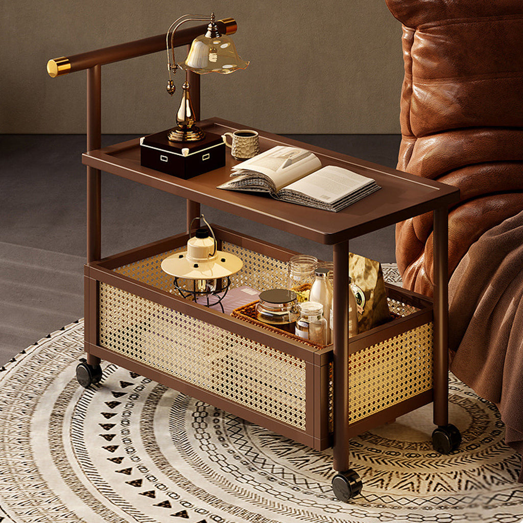 Mobile Bamboo Coffee Cart Featuring a Storage Shelf