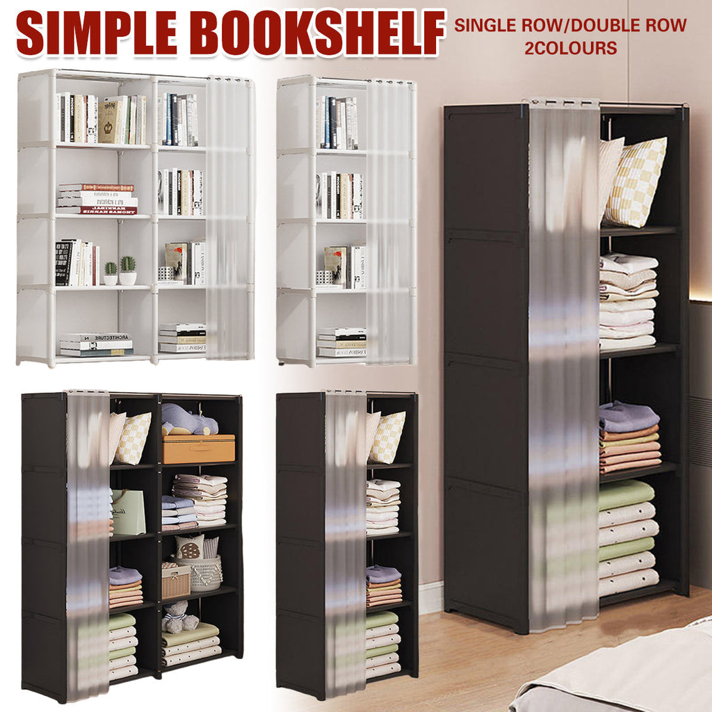 Modular Storage Bookshelf Featuring a Pull Curtain