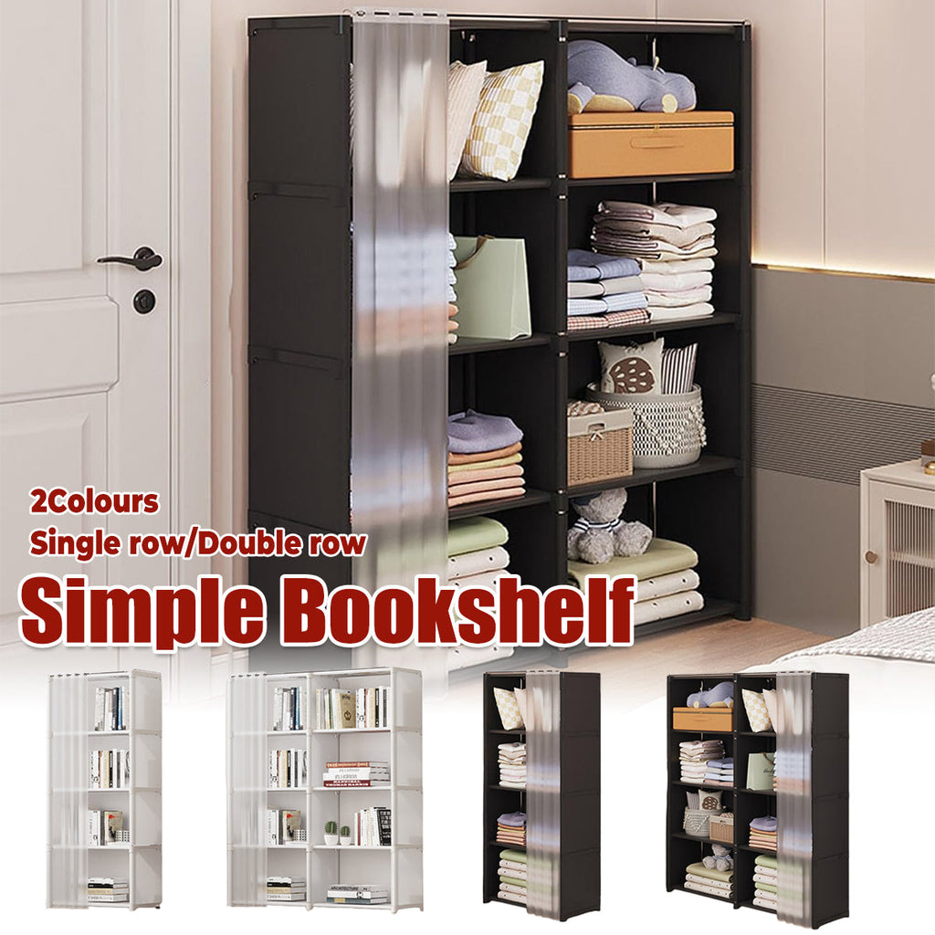 Modular Storage Bookshelf Featuring a Pull Curtain