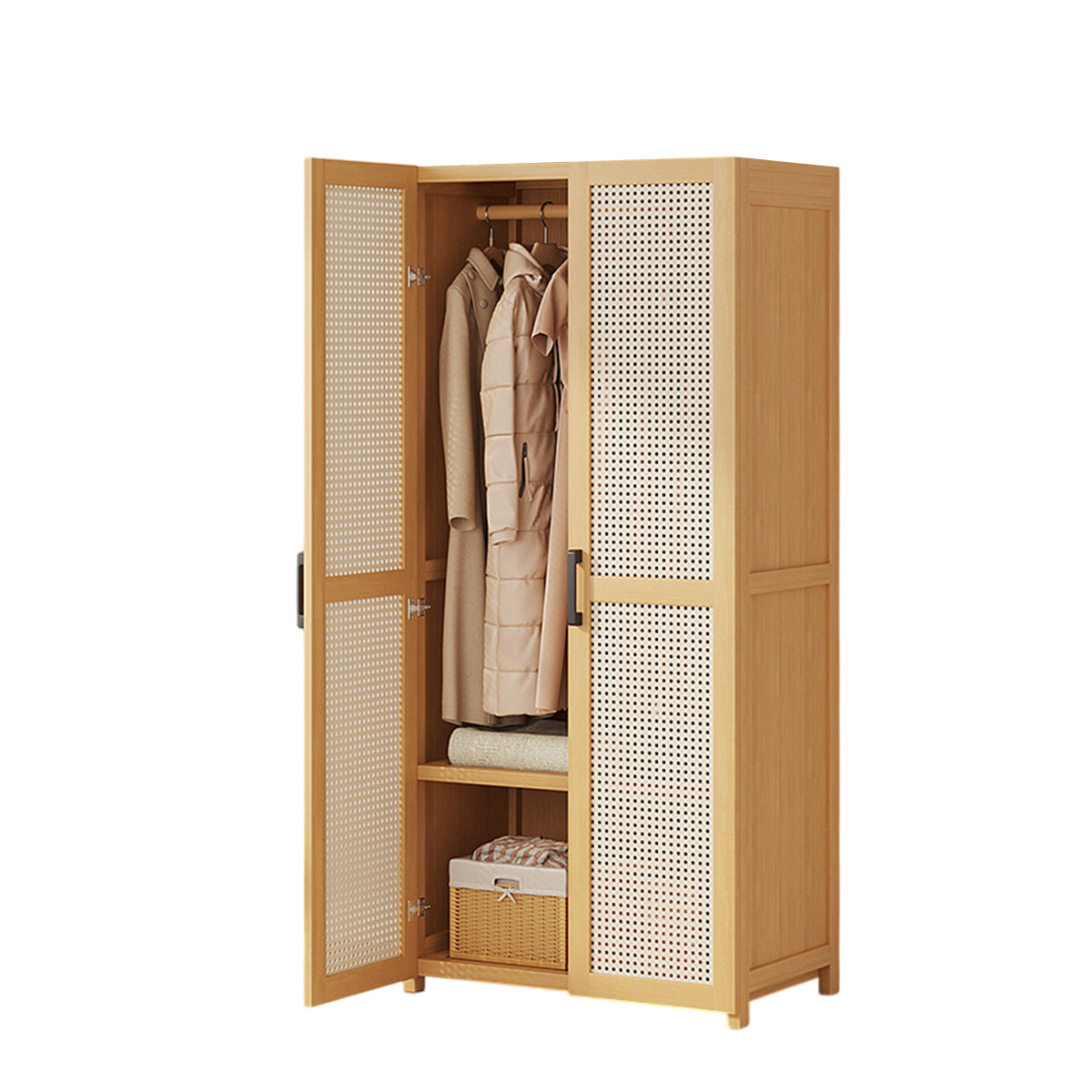 Minimalist Wardrobe with Doors Bamboo Durable for Bedroom Clothes Storage Use