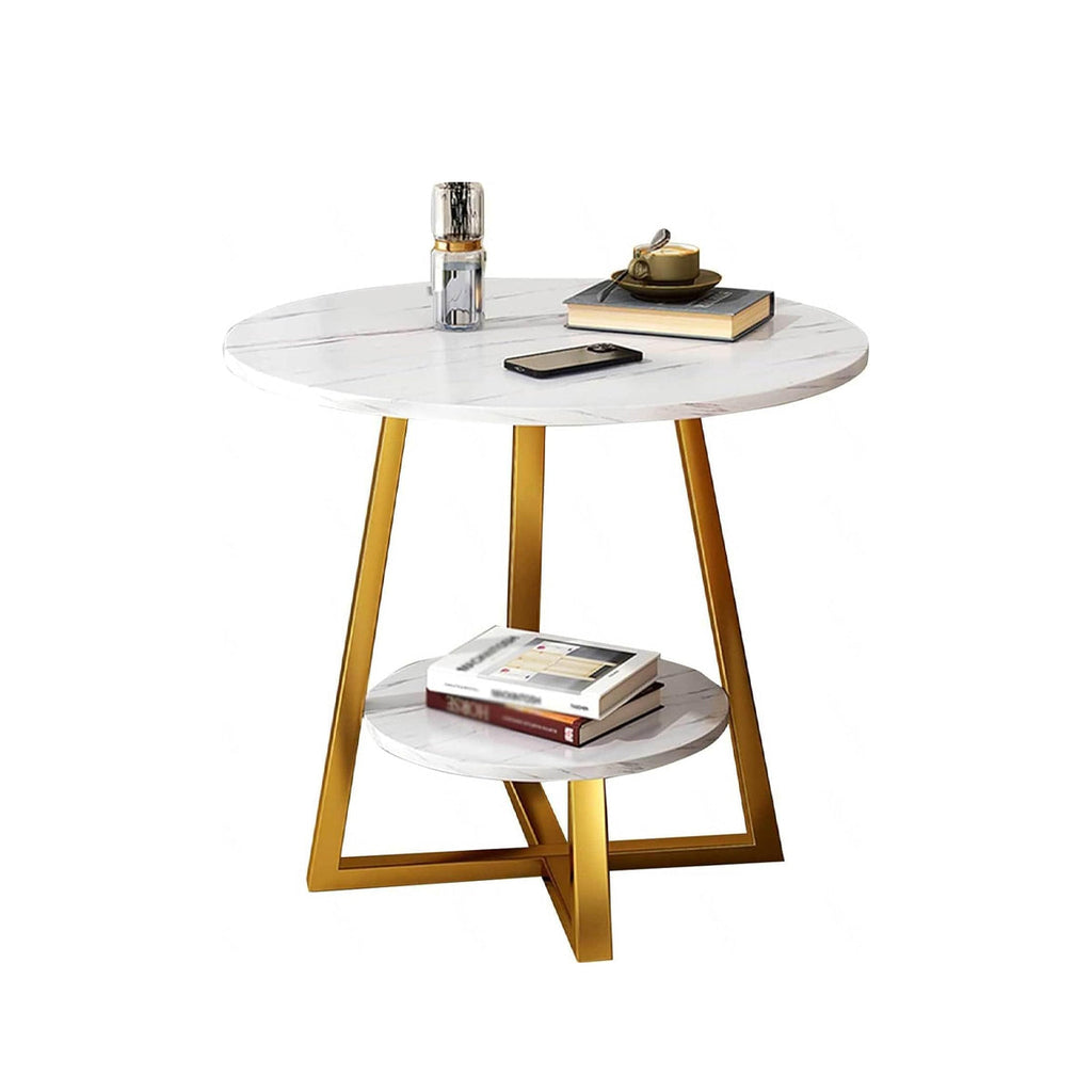 2-Tier Round Side Table with Marble-Look Top