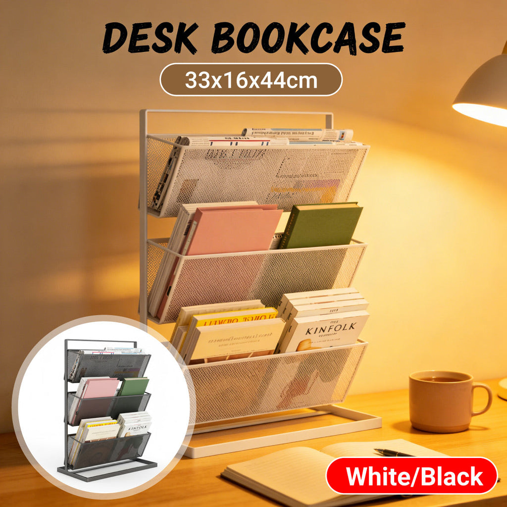 3-Tier Mesh Desktop Bookshelf Organiser 33x16x44cm