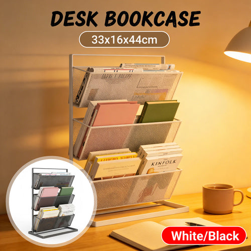 3-Tier Mesh Desktop Bookshelf Organiser 33x16x44cm