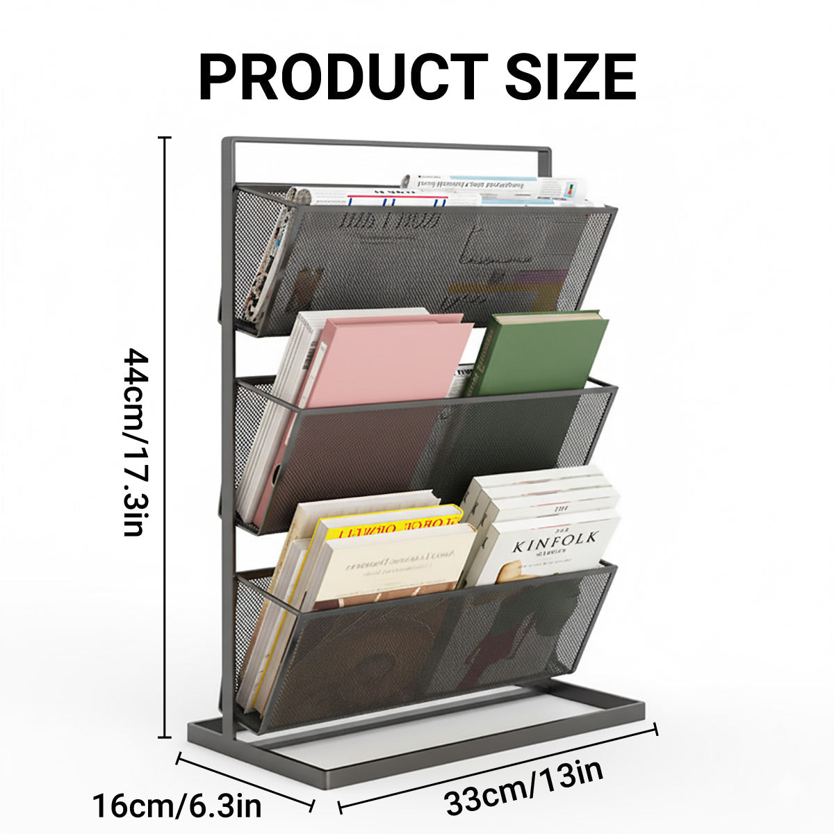3-Tier Mesh Desktop Bookshelf Organiser 33x16x44cm