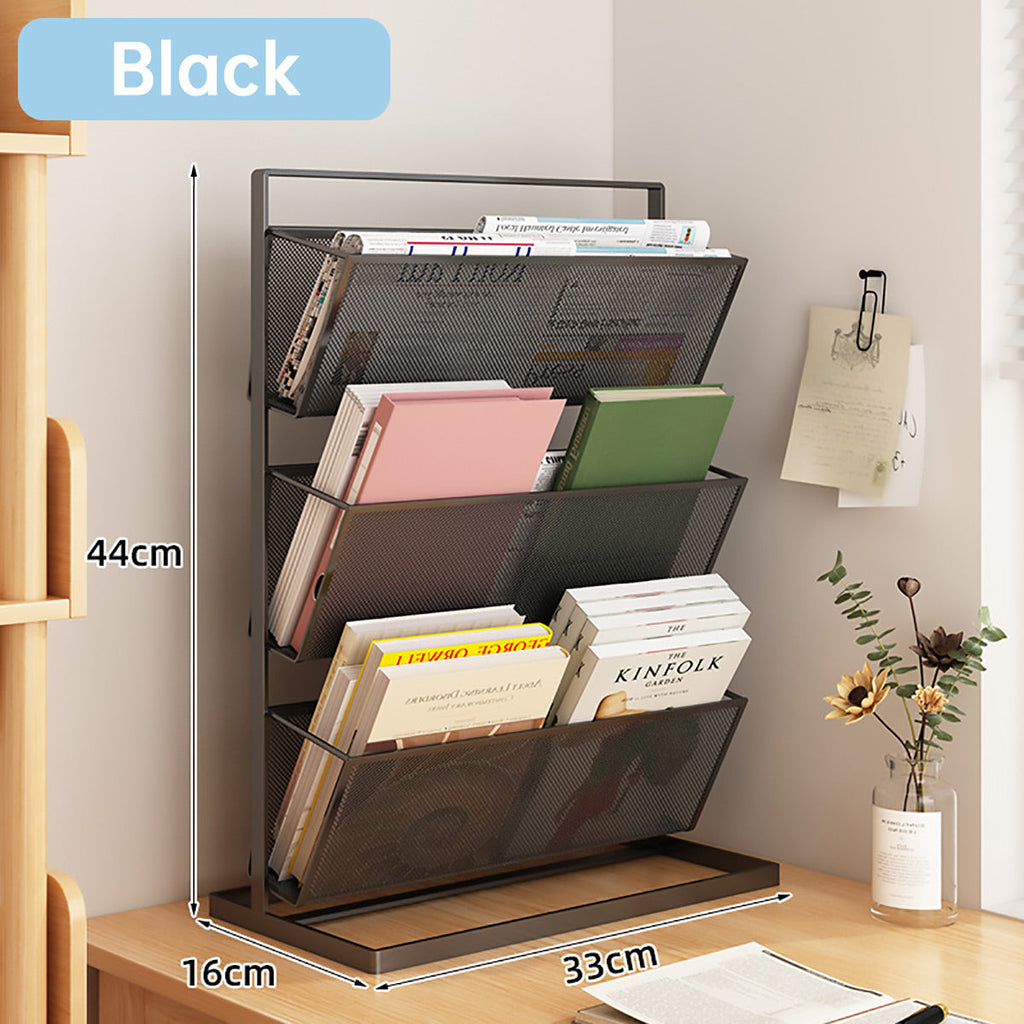 3-Tier Mesh Desktop Bookshelf Organiser 33x16x44cm